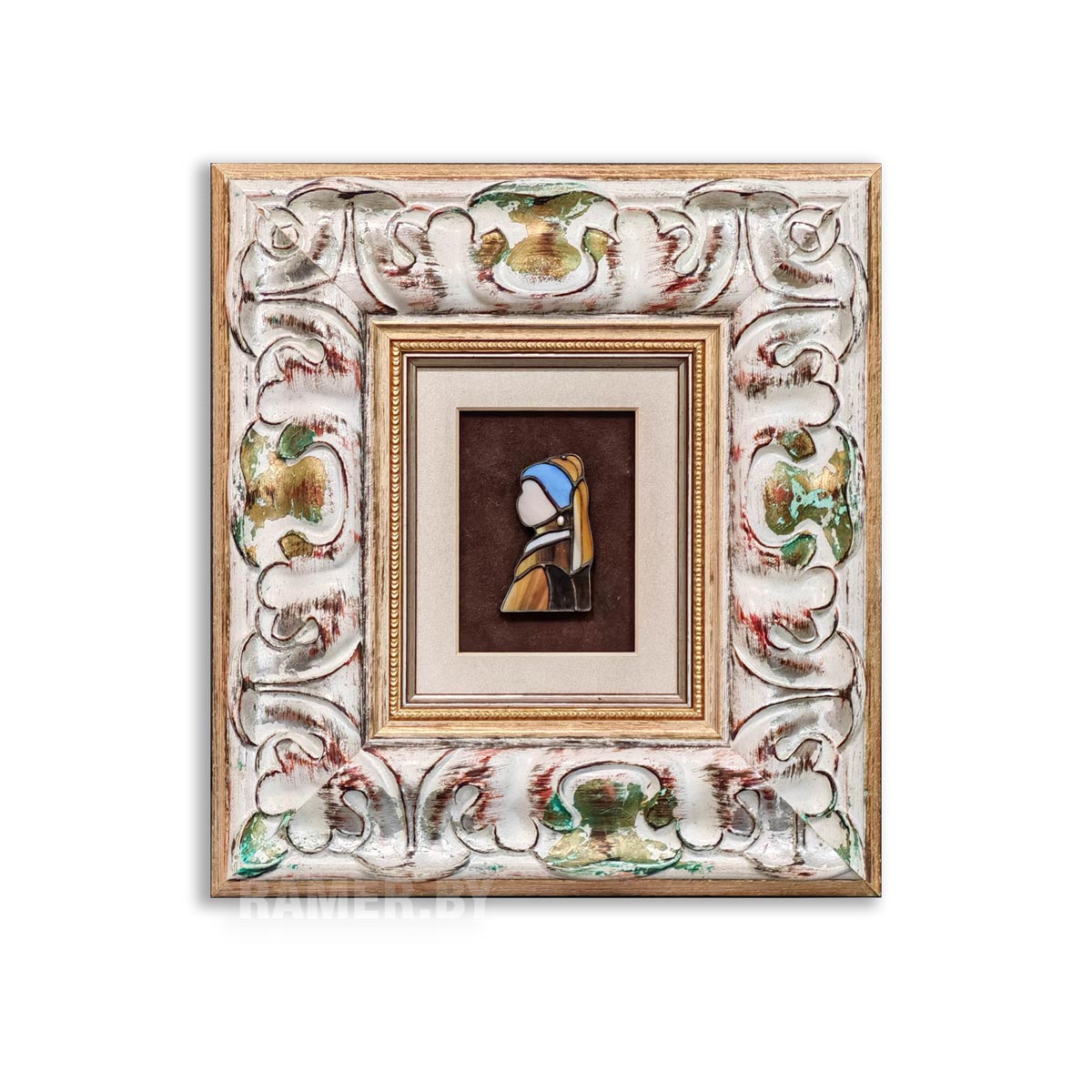 Картина - артоб'ект Девушка с жемчужной сережкой в стиле Тиффани небольшая картина для интереьера подарок 172819